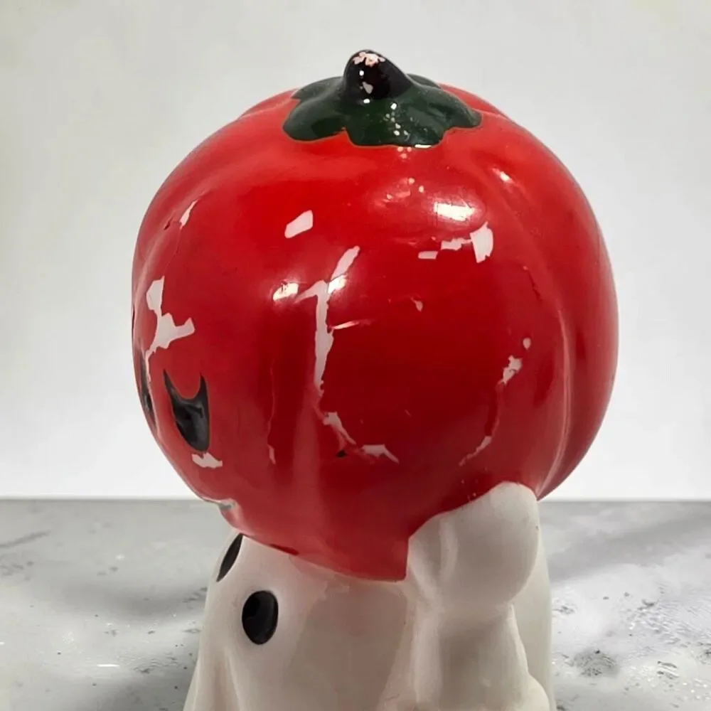 Vintage Porcelain Ghost Holding Jack O Lantern Figurine Halloween 4.5in Tall